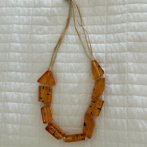 Amber-like & Leather Designer Boho Necklace